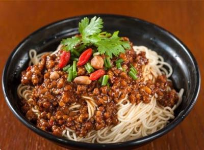 Spicy ground pork noodle bowl