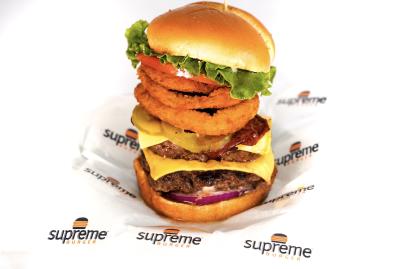The Extreme Supreme is our Double 6oz All-American, gourmet halal beef burger prepared fresh, hand pressed and seasoned to perfection.  The Extreme Supreme is served on a toasted and buttered sesame bun with melted American cheese. 