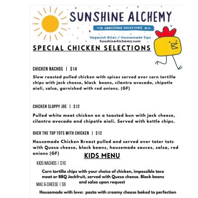Chicken Menu plus kids menu with prices